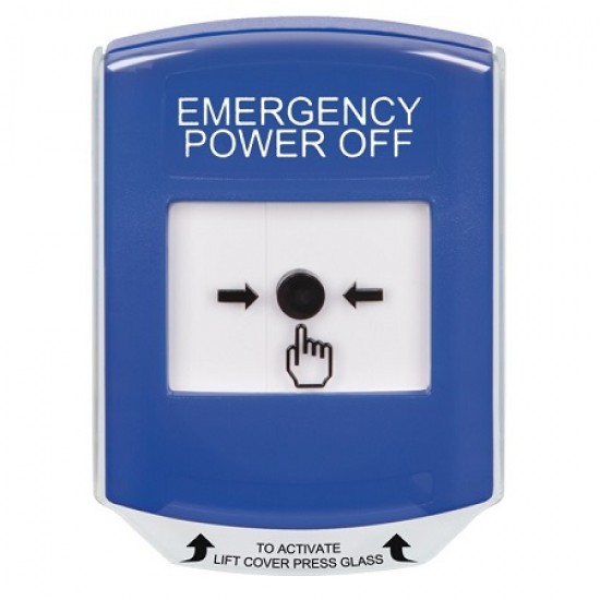 GLR421PO-EN STI Blue Indoor Only Shield Key-to-Reset Push Button with EMERGENCY POWER OFF Label English