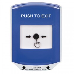GLR421PX-EN STI Blue Indoor Only Shield Key-to-Reset Push Button with PUSH TO EXIT Label English
