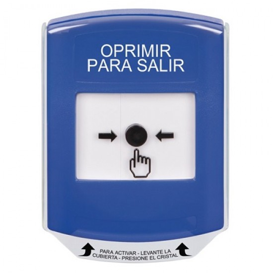 GLR421PX-ES STI Blue Indoor Only Shield Key-to-Reset Push Button with PUSH TO EXIT Label Spanish