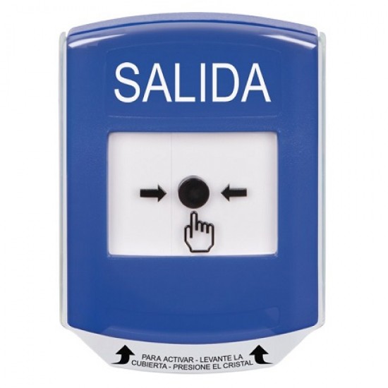 GLR421XT-ES STI Blue Indoor Only Shield Key-to-Reset Push Button with EXIT Label Spanish