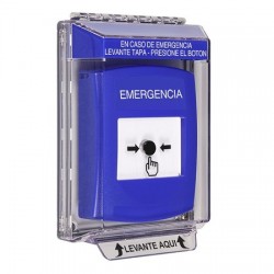 GLR431EM-ES STI Blue Indoor/Outdoor Low Profile Flush Mount Key-to-Reset Push Button with EMERGENCY Label Spanish
