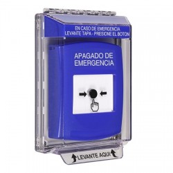 GLR431PO-ES STI Blue Indoor/Outdoor Low Profile Flush Mount Key-to-Reset Push Button with EMERGENCY POWER OFF Label Spanish