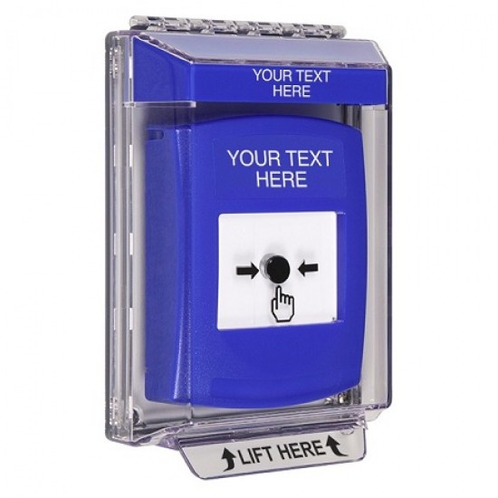 GLR431ZA-EN STI Blue Indoor/Outdoor Low Profile Flush Mount Key-to-Reset Push Button w/ Custom Text Label