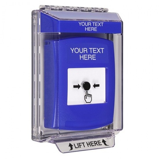 GLR441ZA-EN STI Blue Indoor/Outdoor Low Profile Flush Mount w/ Sound Key-to-Reset Push Button w/ Custom Text Label