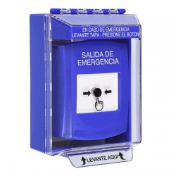 GLR471EX-ES STI Blue Indoor/Outdoor Low Profile Surface Mount Key-to-Reset Push Button with EMERGENCY EXIT Label Spanish