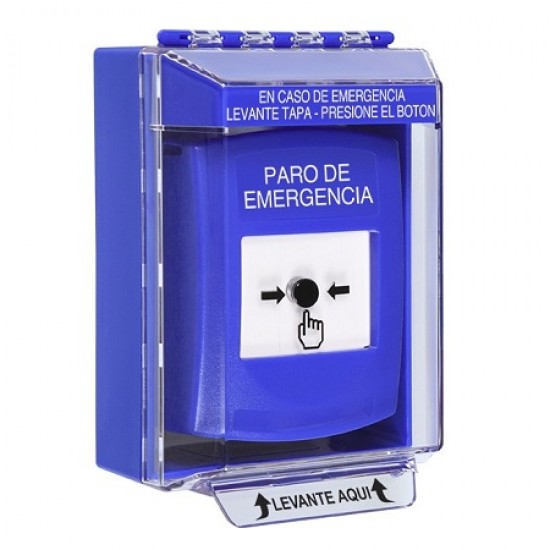 GLR481ES-ES STI Blue Indoor/Outdoor Low Profile Surface Mount w/ Sound Key-to-Reset Push Button w/ EMERGENCY STOP Spanish