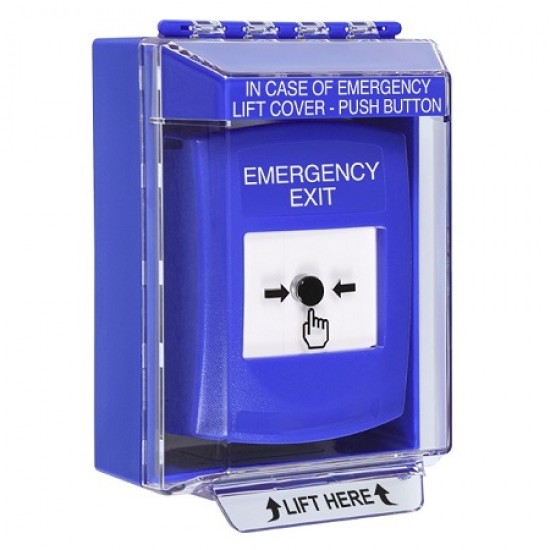 GLR481EX-EN STI Blue Indoor/Outdoor Low Profile Surface Mount w/ Sound Key-to-Reset Push Button w/ EMERGENCY EXIT Label