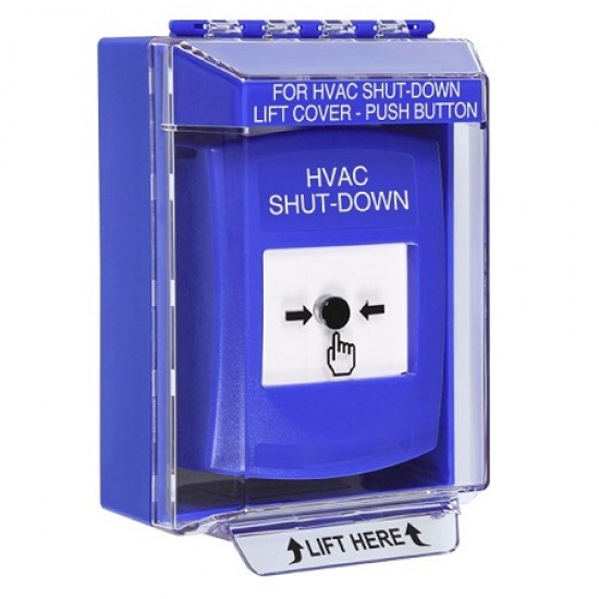 GLR481HV-EN STI Blue Indoor/Outdoor Low Profile Surface Mount w/ Sound Key-to-Reset Push Button w/ HVAC SHUT-DOWN Label