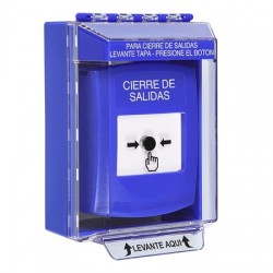 GLR481LD-ES STI Blue Indoor/Outdoor Low Profile Surface Mount w/ Sound Key-to-Reset Push Button with LOCKDOWN Label Spanish