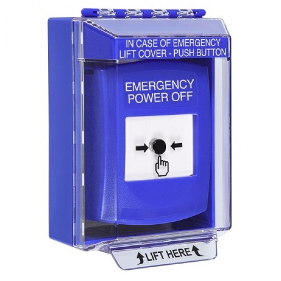 GLR481PO-EN STI Blue Indoor/Outdoor Low Profile Surface Mount w/ Sound Key-to-Reset Push Button w/ EMERGENCY POWER OFF Label