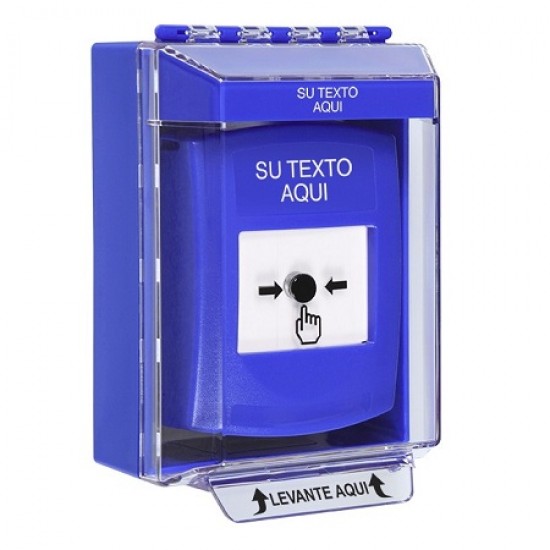 GLR481ZA-ES STI Blue Indoor/Outdoor Low Profile Surface Mount w/ Sound Key-to-Reset Push Button w/ Custom Text Spanish