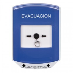 GLR4A1EV-ES STI Blue Indoor Only Shield w/ Sound Key-to-Reset Push Button with EVACUATION Label Spanish