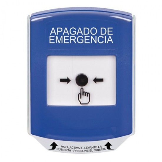 GLR4A1PO-ES STI Blue Indoor Only Shield w/ Sound Key-to-Reset Push Button with EMERGENCY POWER OFF Label Spanish