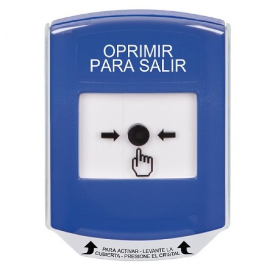 GLR4A1PX-ES STI Blue Indoor Only Shield w/ Sound Key-to-Reset Push Button with PUSH TO EXIT Label Spanish
