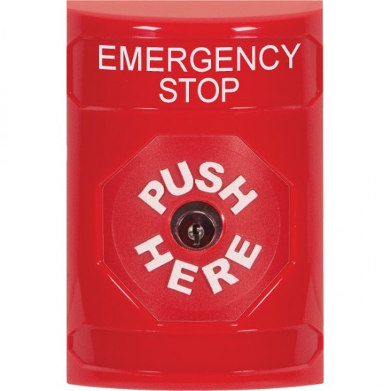 SS2000ES-EN STI Red No Cover Key-to-Reset Stopper Station with EMERGENCY STOP Label English