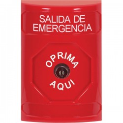 SS2000EX-ES STI Red No Cover Key-to-Reset Stopper Station with EMERGENCY EXIT Label Spanish