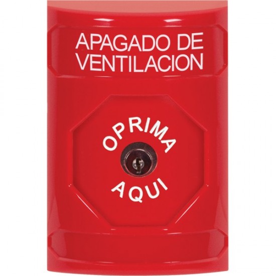 SS2000HV-ES STI Red No Cover Key-to-Reset Stopper Station with HVAC SHUT DOWN Label Spanish