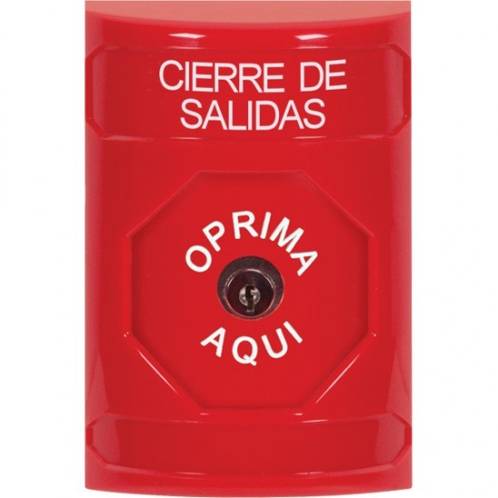 SS2000LD-ES STI Red No Cover Key-to-Reset Stopper Station with LOCKDOWN Label Spanish