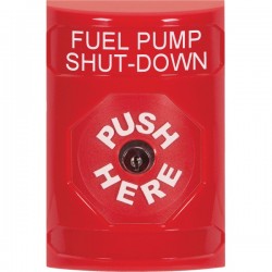 SS2000PS-EN STI Red No Cover Key-to-Reset Stopper Station with FUEL PUMP SHUT DOWN Label English