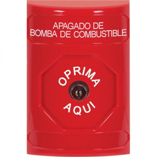 SS2000PS-ES STI Red No Cover Key-to-Reset Stopper Station with FUEL PUMP SHUT DOWN Label Spanish