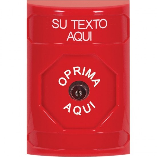 SS2000ZA-ES STI Red No Cover Key-to-Reset Stopper Station with Non-Returnable Custom Text Label Spanish