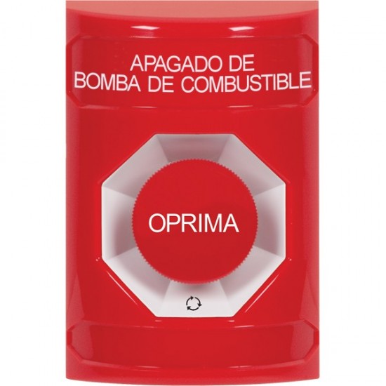 SS2001PS-ES STI Red No Cover Turn-to-Reset Stopper Station with FUEL PUMP SHUT DOWN Label Spanish
