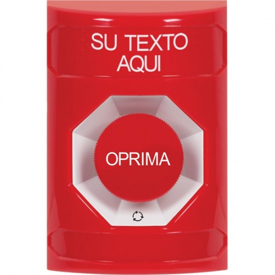 SS2001ZA-ES STI Red No Cover Turn-to-Reset Stopper Station with Non-Returnable Custom Text Label Spanish