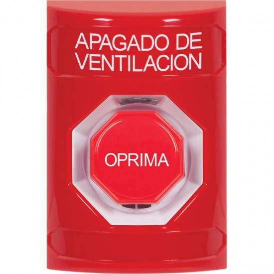 SS2002HV-ES STI Red No Cover Key-to-Reset (Illuminated) Stopper Station with HVAC SHUT DOWN Label Spanish