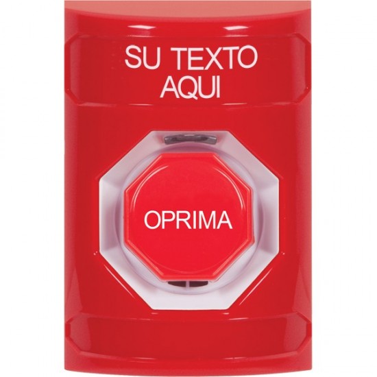 SS2002ZA-ES STI Red No Cover Key-to-Reset (Illuminated) Stopper Station with Non-Returnable Custom Text Label Spanish