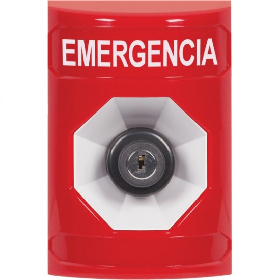 SS2003EM-ES STI Red No Cover Key-to-Activate Stopper Station with EMERGENCY Label Spanish