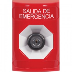 SS2003EX-ES STI Red No Cover Key-to-Activate Stopper Station with EMERGENCY EXIT Label Spanish
