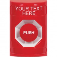 SS2004ZA-EN STI Red No Cover Momentary Stopper Station with Non-Returnable Custom Text Label English