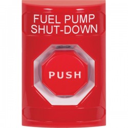 SS2005PS-EN STI Red No Cover Momentary (Illuminated) Stopper Station with FUEL PUMP SHUT DOWN Label English