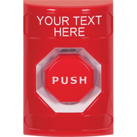 SS2005ZA-EN STI Red No Cover Momentary (Illuminated) Stopper Station with Non-Returnable Custom Text Label English