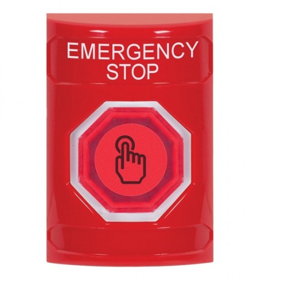 SS2006ES-EN STI Red No Cover Momentary (Illuminated) with Red Lens Stopper Station with EMERGENCY STOP Label English