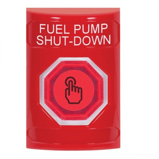 SS2006PS-EN STI Red No Cover Momentary (Illuminated) with Red Lens Stopper Station with FUEL PUMP SHUT DOWN Label English