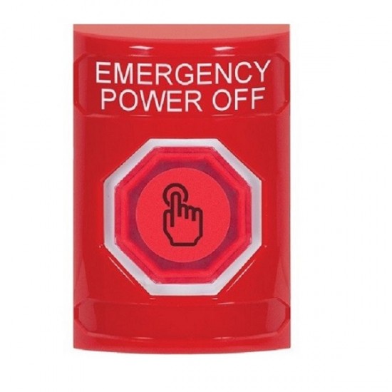 SS2007PO-EN STI Red No Cover Weather Resistant Momentary Stopper Station w/ EMERGENCY POWER OFF Label
