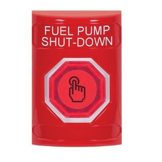 SS2007PS-EN STI Red No Cover Weather Resistant Momentary Stopper Station w/ FUEL PUMP SHUT DOWN Label