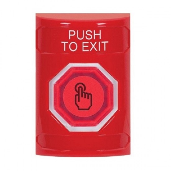 SS2007PX-EN STI Red No Cover Weather Resistant Momentary Stopper Station w/ PUSH TO EXIT Label
