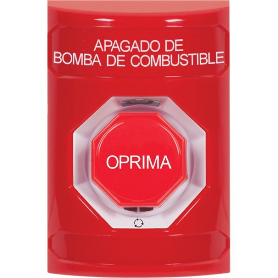SS2009PS-ES STI Red No Cover Turn-to-Reset (Illuminated) Stopper Station with FUEL PUMP SHUT DOWN Label Spanish