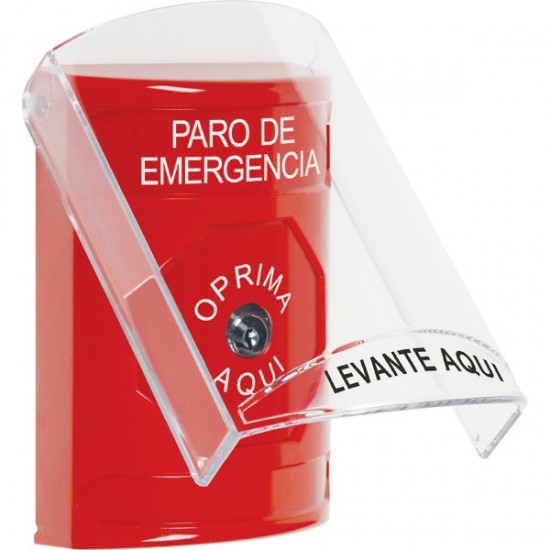 SS2020ES-ES STI Red Indoor Only Flush or Surface Key-to-Reset Stopper Station with EMERGENCY STOP Label Spanish