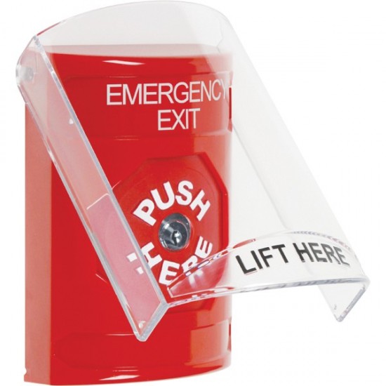 SS2020EX-EN STI Red Indoor Only Flush or Surface Key-to-Reset Stopper Station with EMERGENCY EXIT Label English
