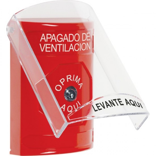 SS2020HV-ES STI Red Indoor Only Flush or Surface Key-to-Reset Stopper Station with HVAC SHUT DOWN Label Spanish