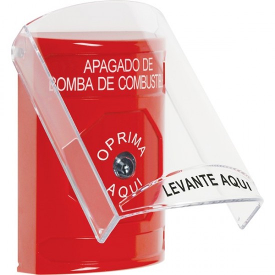 SS2020PS-ES STI Red Indoor Only Flush or Surface Key-to-Reset Stopper Station with FUEL PUMP SHUT DOWN Label Spanish