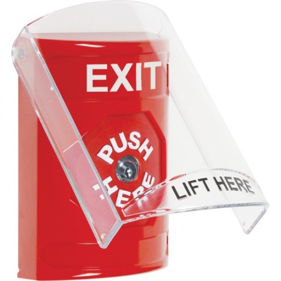 SS2020XT-EN STI Red Indoor Only Flush or Surface Key-to-Reset Stopper Station with EXIT Label English