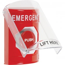 SS2021EM-EN STI Red Indoor Only Flush or Surface Turn-to-Reset Stopper Station with EMERGENCY Label English