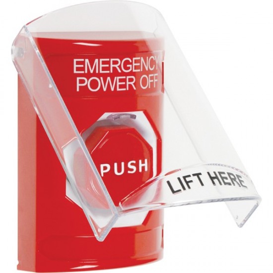 SS2022PO-EN STI Red Indoor Flush/Surface Key-to-Reset Stopper Station w/ EMERGENCY POWER OFF Label