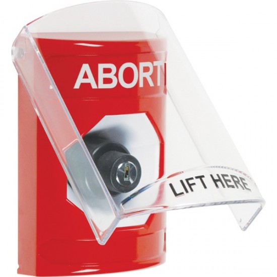 SS2023AB-EN STI Red Indoor Only Flush or Surface Key-to-Activate Stopper Station with ABORT Label English