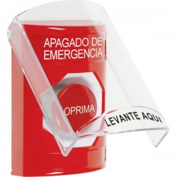 SS2024PO-ES STI Red Indoor Only Flush or Surface Momentary Stopper Station with EMERGENCY POWER OFF Label Spanish