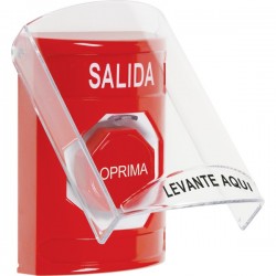 SS2025XT-ES STI Red Indoor Only Flush or Surface Momentary (Illuminated) Stopper Station with EXIT Label Spanish
